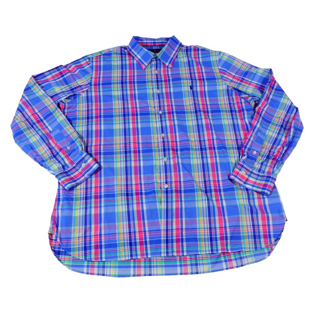 Ralph Lauren Performance Plaid Colorful Button Up Long Sleeve Shirt Men's XXL